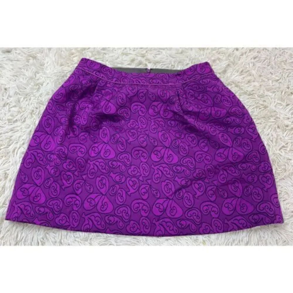 EUC Adorable purple & black floral heart mini skirt by HD in Paris size 12